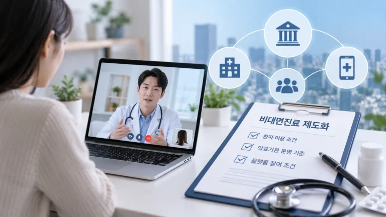 비대면진료를 받는 환자와 의료기관·플랫폼의 운영 조건을 나타낸 이미지